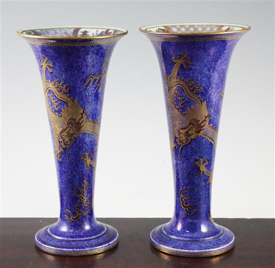 A pair of Wedgwood dragon lustre trumpet vases, 25cm